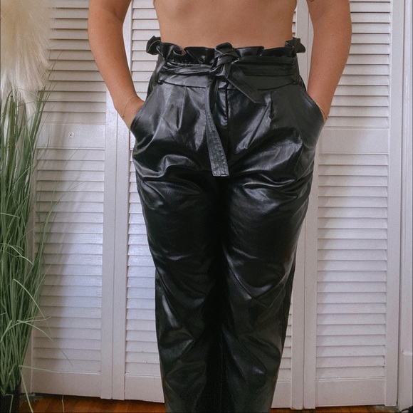High Tie Waist Faux Leather Pants - Picture 4 of 5
